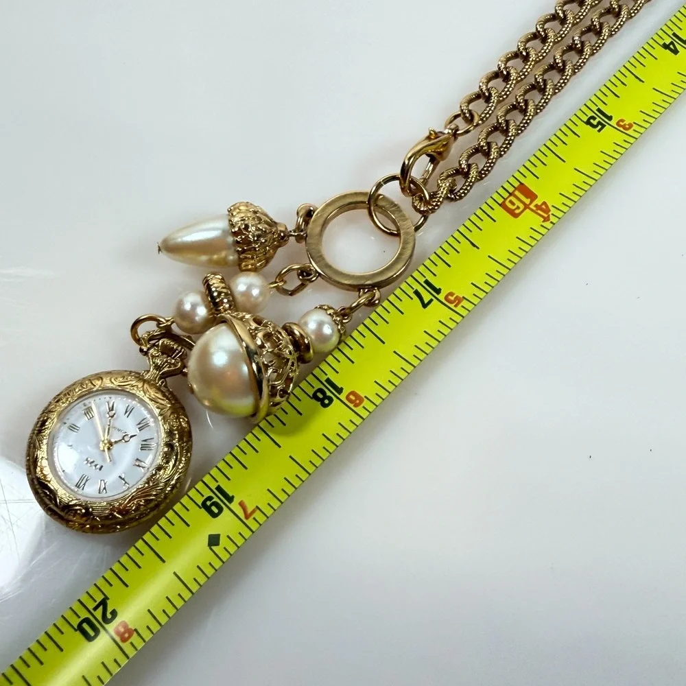 Vintage 1928 Watch Necklace Faux Pearl Dangle Drop 32